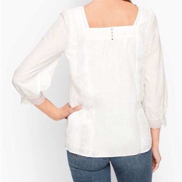 Talbots poplin square neck top blouse lace boho - Picture 8 of 14